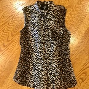 Women’s Dolce and Gabbana Leopard Print Sleeveless Blouse with tie neck detail